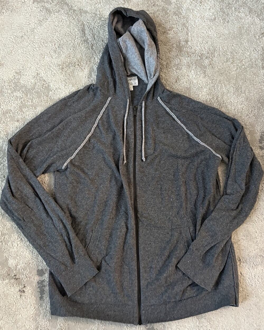 Lucky Brand Full Zip Hoodie Men's Sweater L Classic Grey Pockets Cotton Casual